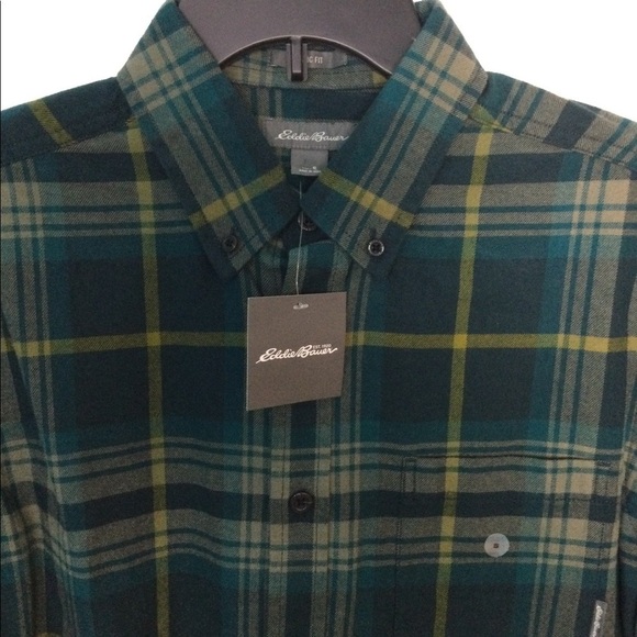 Men’s Eddie Bauer Small 34 - 36 Flannel Shirt Button Green Olive Long Sleeve NWT - Picture 4 of 12